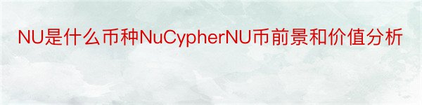 NU是什么币种NuCypherNU币前景和价值分析